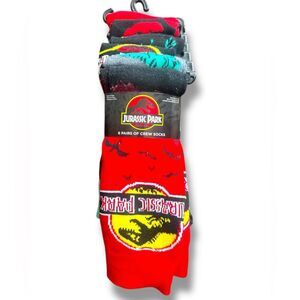 NWT Jurassic Park Men's 6 Pack Novelty Crew Socks Different Designs Size 6-12